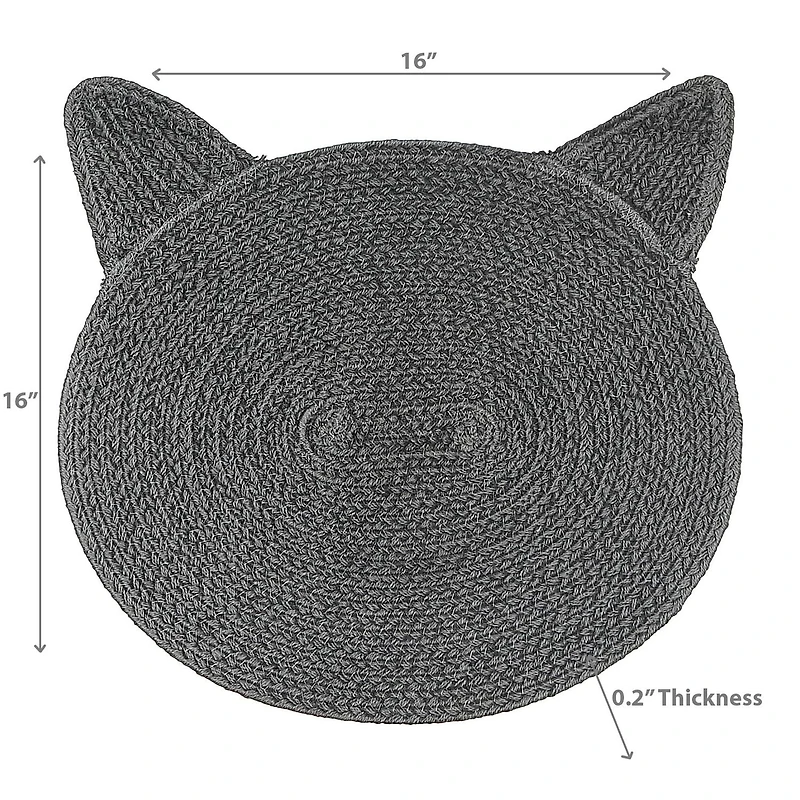 IH Casa Decor Braided Cotton Cat Shape Mat Charcoal Gray