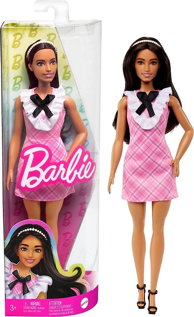 Barbie Fashionistas Doll #209 with Black Hair and a Plaid Dress, Ages 3+
