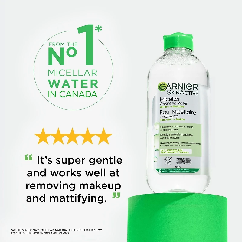 Garnier Micellar Water Makeup Remover All-In-One Cleanser for Oily Skin, 400 mL