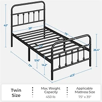 Fullfurnique Cadre de Lit Métallique avec Tête et Pied De Lit Hauts, Queen, Noir