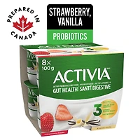 Activia Probiotic Yogurt, Strawberry/Vanilla, 8 x 100 g