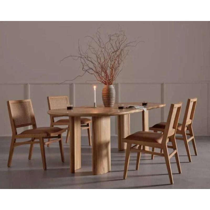 Antonella Cane Chair SET OF 2 avec siège rembourré en PU et dossier en rotin