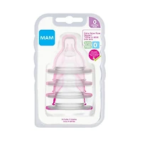 MAM Bottle Nipples Extra Slow Flow Nipple Level 0 (Set of 4), For Newborns, SkinSoft Silicone Nipples for Baby Bottles, Fits all MAM Bottles