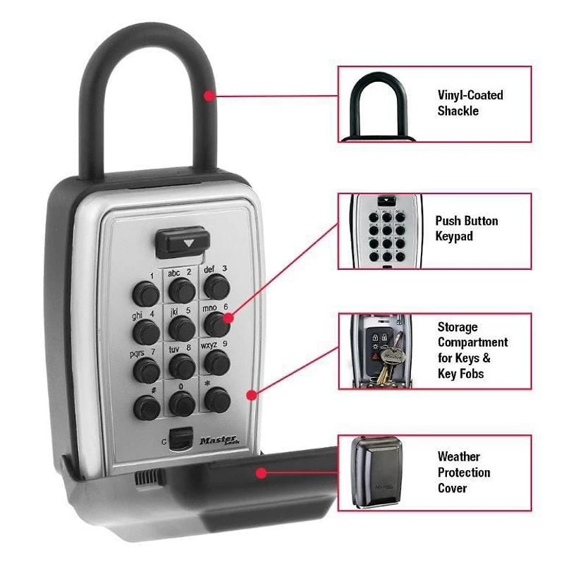 Master Lock  Portable Key Storage Safe #5422, Resettable Button Combination