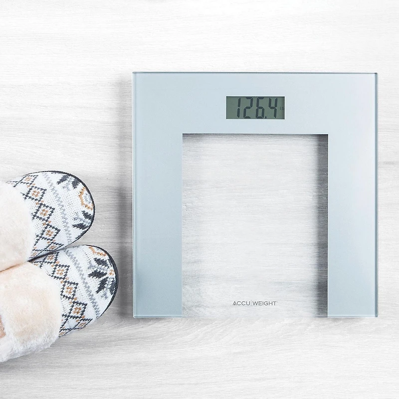 Accuweight 400 lb Digital Glass Weighing Scale, tempered glass, Metallic Silver in color