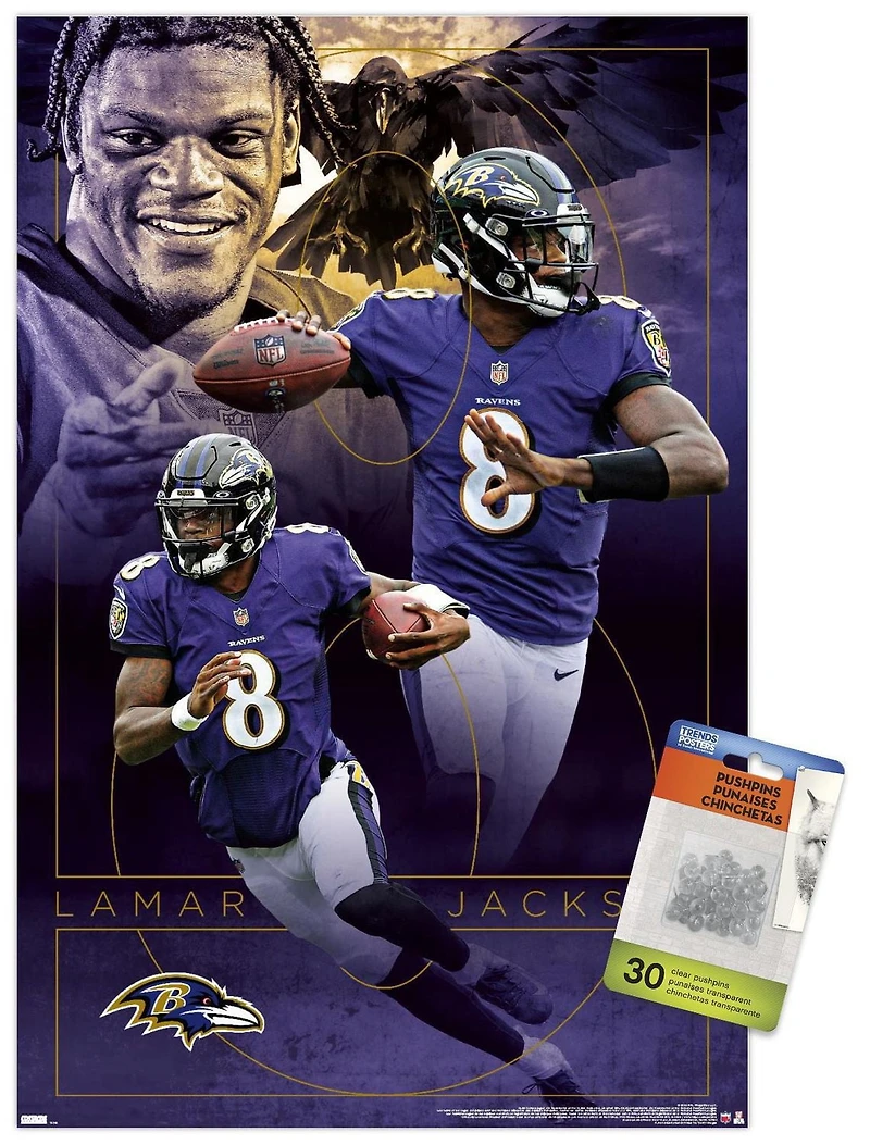 NFL Baltimore Ravens - Lamar Jackson 20 Wall Poster, 22.375" x 34" Framed