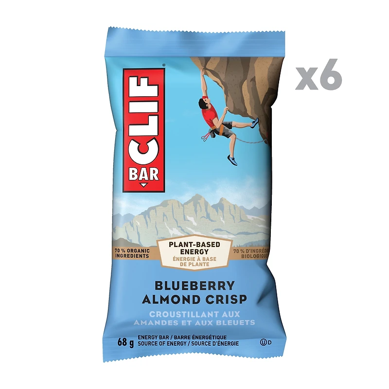 CLIF BAR, Blueberry Almond Crisp Flavour Energy Bar, 70% Organic Ingredients, No Artificial Flavours, 68 g (Pack of 6)