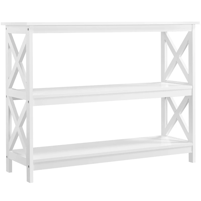 FULLFURNIQUE  3-Tier Console Table Entryway Table with X-shape Reinforcement Structures for Living Room, White
