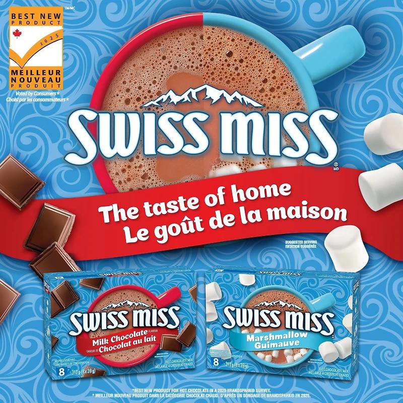 Mélange à chocolat chaud Swiss Miss ™ à saveur de chocolat au lait, sans agents de conservation et facile à préparer, 313 g (8 X 39 g)