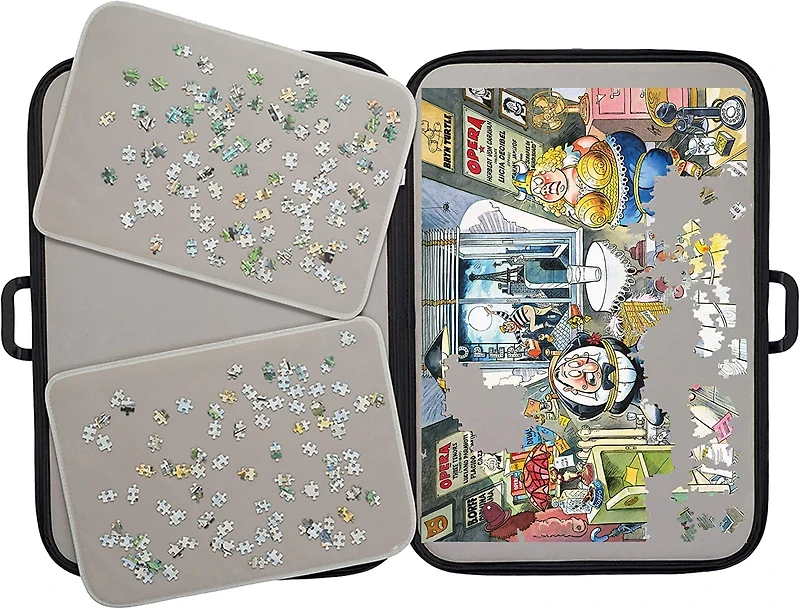 Tradeopia Boîte de Rangement Portable pour Puzzle Noir, jusqu'à 1000 Pièces, avec Plateaux de Tri et Plateau Détachable