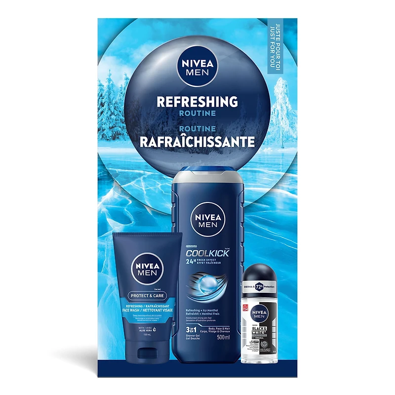 NIVEA MEN Refreshing Routine, Holiday Gift Set, Shower Gel, Face Wash and Antiperspirant