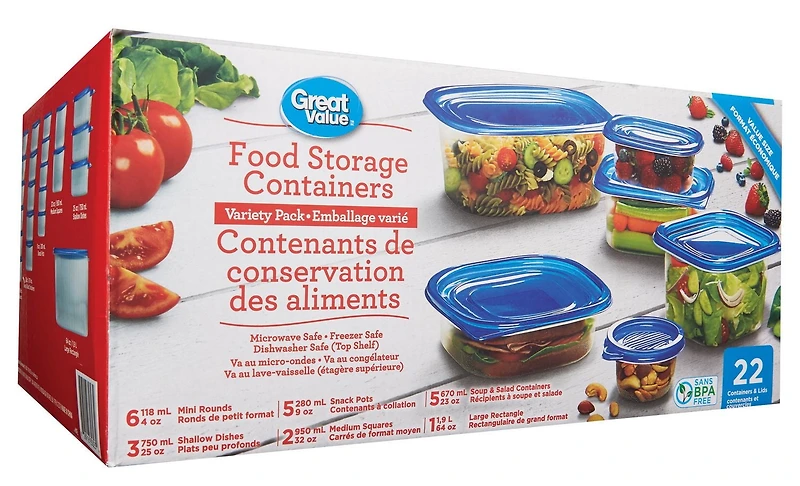 Contenants de conservation des aliments emballage varié Great Value