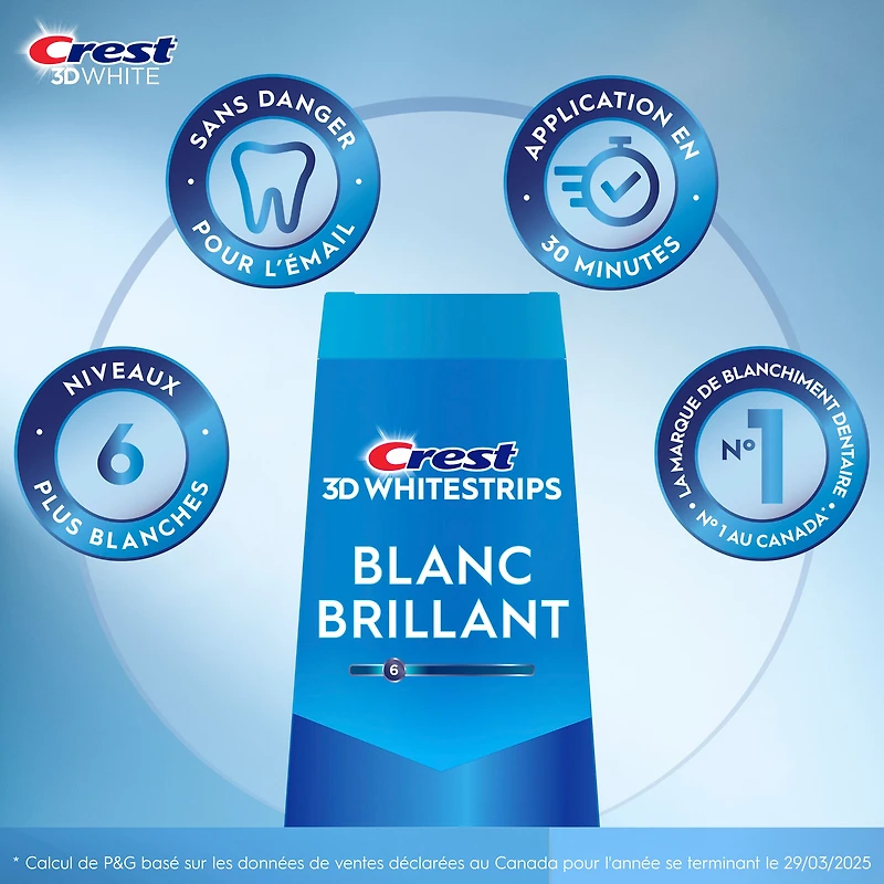 Ensemble de blanchiment des dents à domicile Crest 3D Whitestrips Blanc brillant 10 traitements