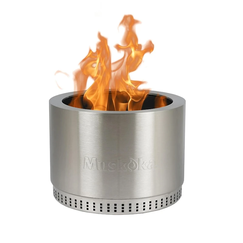 Foyer à bois sans fumée en acier inoxydable de 19,5 po Muskoka avec housse protectrice Foyer à bois sans fumée de 19,5 po