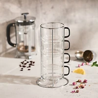 HomeTrends 4 pc stackable Glass mugs with silver metal stand