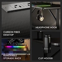 Bureau de jeu LED GTRACING Lumina Elite avec ports USB et prises électriques, pour maison et bureau, support d'écran et charge sans fil, Noir