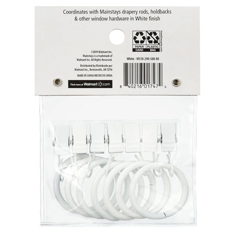 Anneaux à pince à rideaux blanche Mainstays de 2,5 cm (paquet de 7)