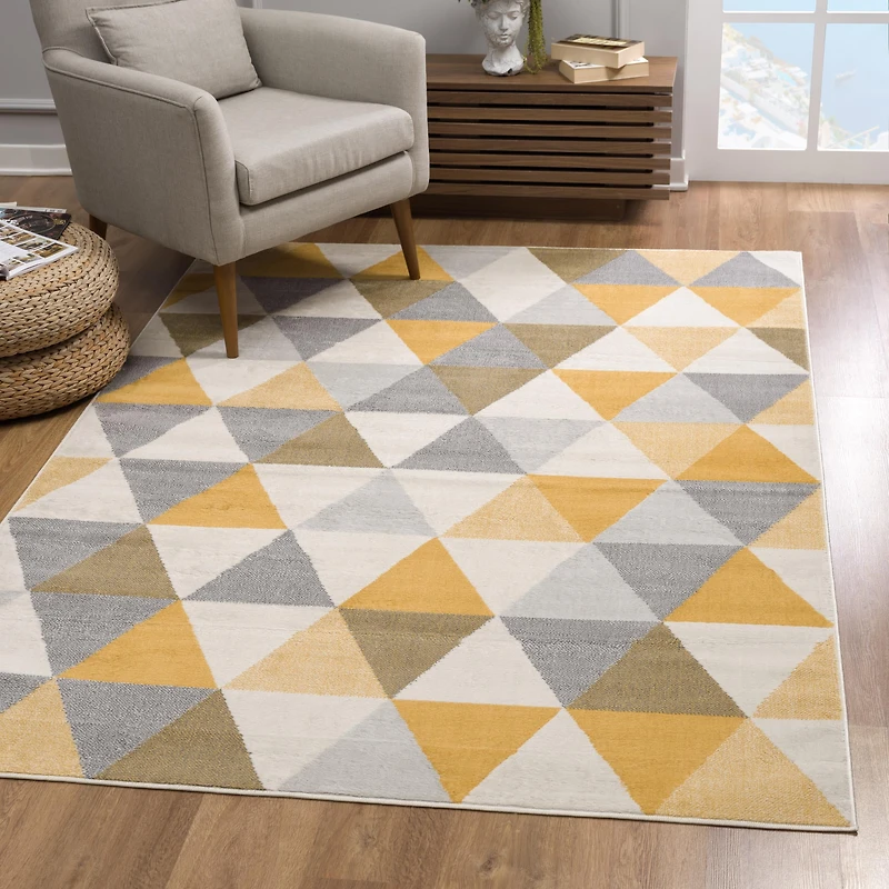 Rug Branch Savannah 2' x 11' (Exact Size: 2'3" 11') Mid-Century Modern Runner Area Rug, Yellow Beige, Geometric Entryway, Hallway, Bathroom, and Kitchen
