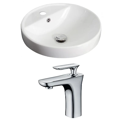 American Imaginations 18.25-in. W Drop In White Bathroom Vessel Sink Set For 1 Hole Center Faucet AI