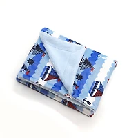 Couverture réversible en flanelle polaire douce et chaude pour enfants, motif bateau à voile nautique avec base blanche, 101 x 127 cm