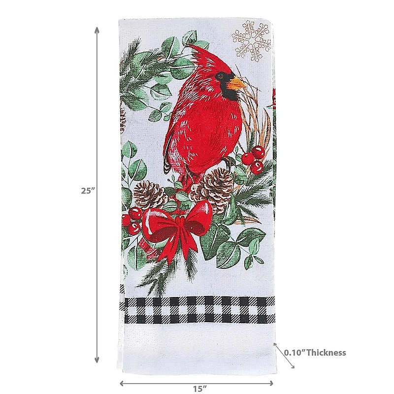 Christmas Hand Towel Cardinal Wreath - Set of 6