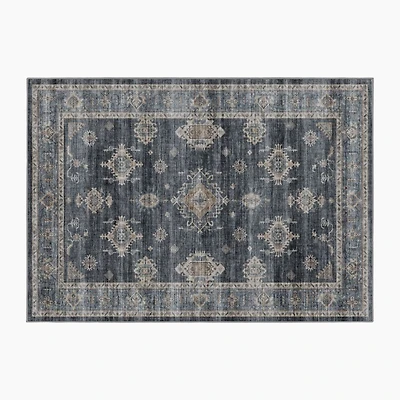 Mainstays Vintage Persian Geometric Medallion Area Rug, Navy Blue, 4 ft x 6 ft, Machine Washable, for Bedroom, Living Room, Dining Room.