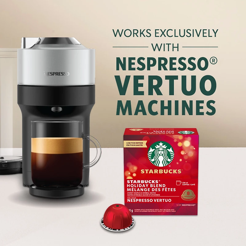 STARBUCKS Mélange des fêtes pour NESPRESSO VERTUO, édition limitée, café de torréfaction moyenne, douces notes d’érable et d’herbes, café 100 % arabica, capsules recyclables 98 g