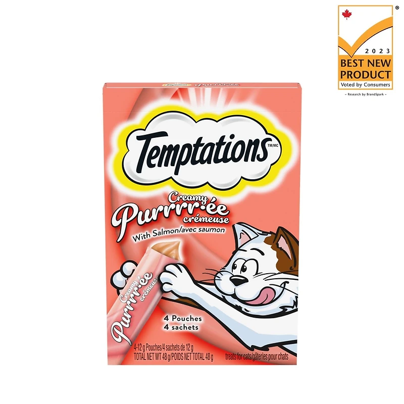 Temptations Creamy Puree Salmon Lickable Adult Cat Treats, 4x12g