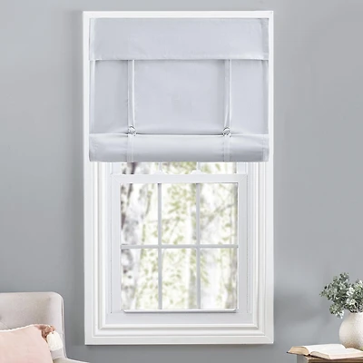Camalay Harmony Light Filtering Adhesive Fastener Cottage Roman Shade 27 x 64 in White