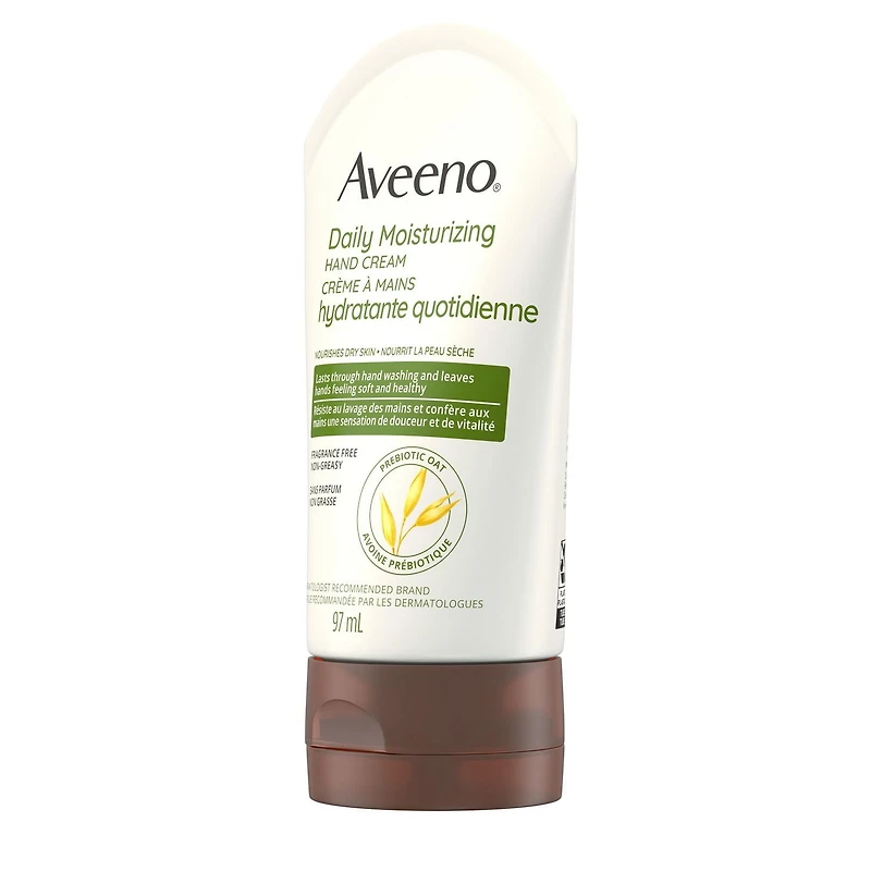 Aveeno Daily Moisturizing Hand Cream, Dry Skin Hand Lotion, Non-GMO Oat Moisturizer, Paraben Free, Fragrance Free, 97 mL