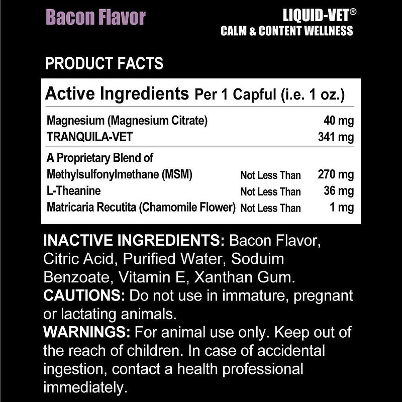 Liquid-Vet Bien-Être Calme & Apaisé pour Chien pour le Stress & l'Anxiété avec Camomille MAX - Saveur de Bacon, 16 oz