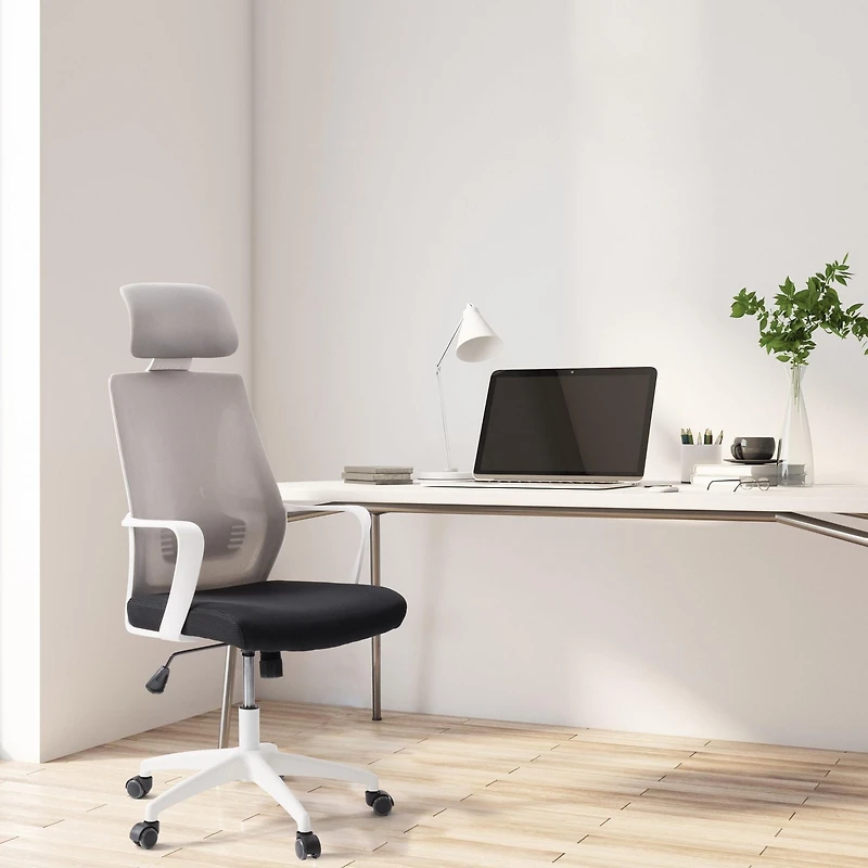 Chaise de bureau ergonomique à dossier haut en maille réglable en hauteur pour adulte avec appui-tête Ashton de CorLiving