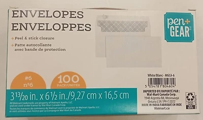 Pen + Gear Enveloppes blanches à peler et coller n°6 , 3 13/20"x 6 1/2" , 100 unité Pen + Gear Enveloppes  n°6