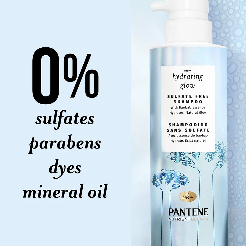 Shampooing Pantene Nutrient Blends Éclat hydratant Baobab + hyaluronique sans sulfate 440 mL