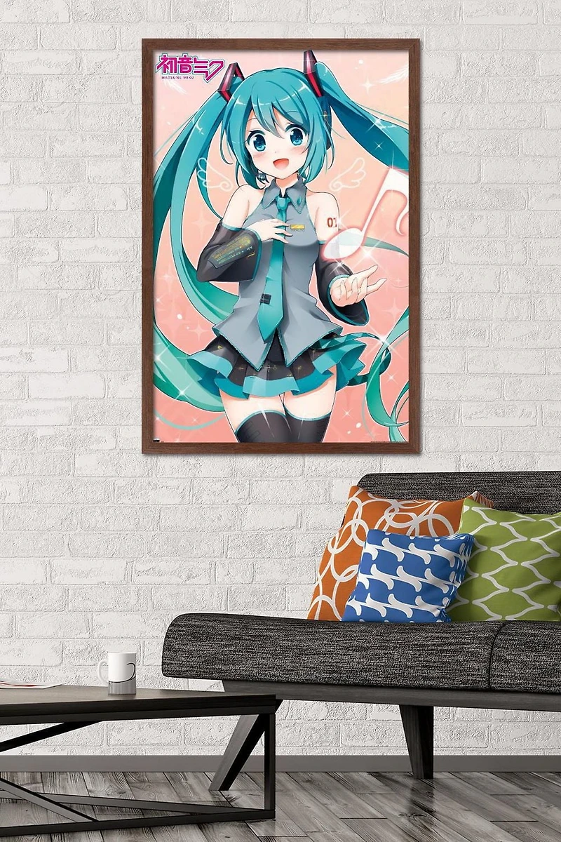 Hatsune Miku - Music Note Wall Poster with Push Pins, 14.725" x 22.375"