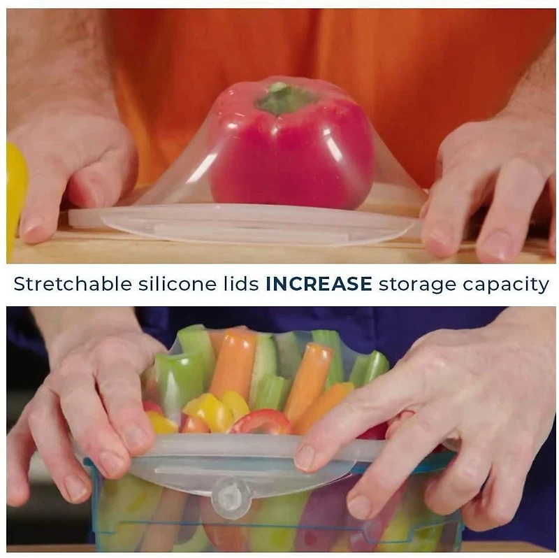 As Seen on TV Stretch and Fresh Silicone Food Storage System – 6-Piece Airtight, Leak-Proof Containers for Solid & Liquid Foods, BPA-Free, Freezer & Microwave Safe