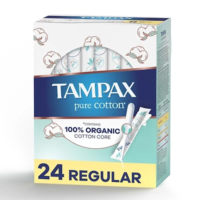 Tampax Pure Cotton Tampons, Contains 100% Organic Cotton Core, Regular Absorbency