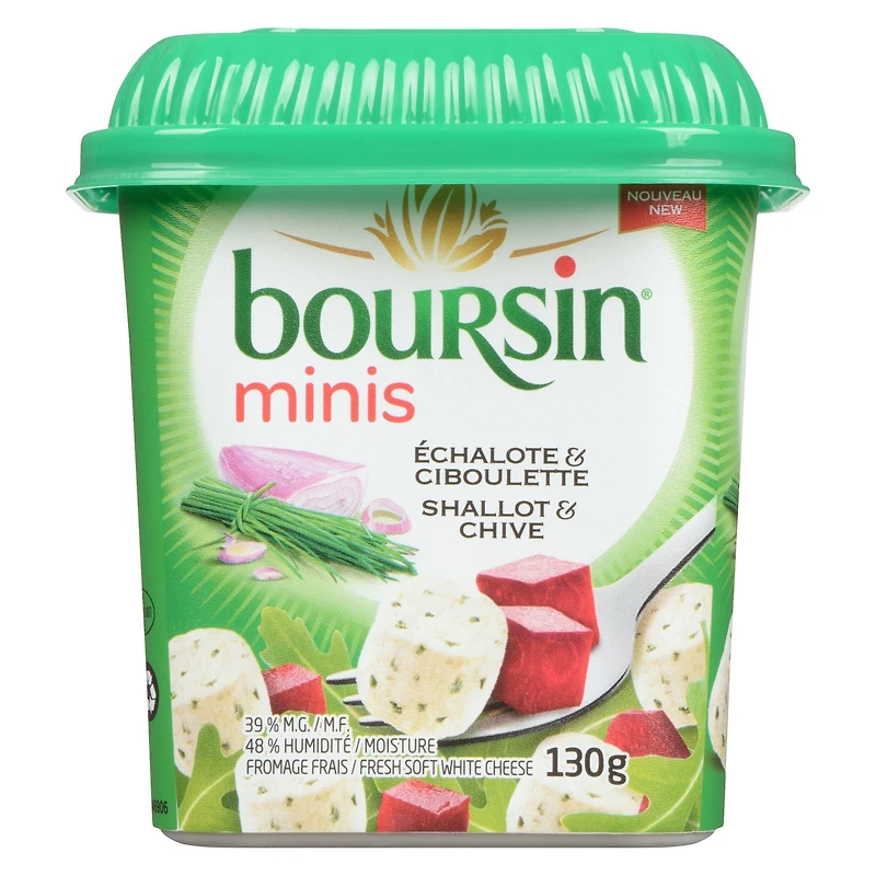 Boursin Minis Shallot & Chive, Fresh soft white cheese bites 130g