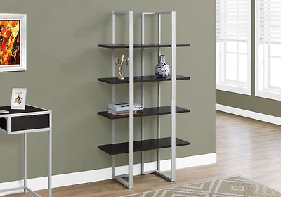 Monarch Specialties Bookshelf, Bookcase, Etagere, 4 Tier, 60"h, Office, Bedroom, Metal, Laminate, Brown, Grey, Contemporary, Modern
