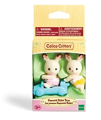 Calico Critters Hopscotch Rabbit Twins, Set of 2 Collectible Doll Figures with Pushcart Accessory