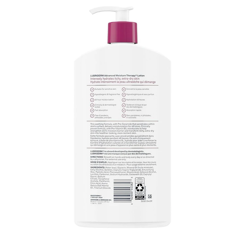 Lubriderm Unscented Lotion, Shea Butter and Glycerin, Dry Skin, Hand, Face Moisturizer, Fragrance Free, 710 mL