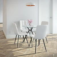 Ensemble de salle à manger d'intérieur compact et contemporain Eliana, 5 pièces, en verre, avec 4 chaises rembourrées en velours