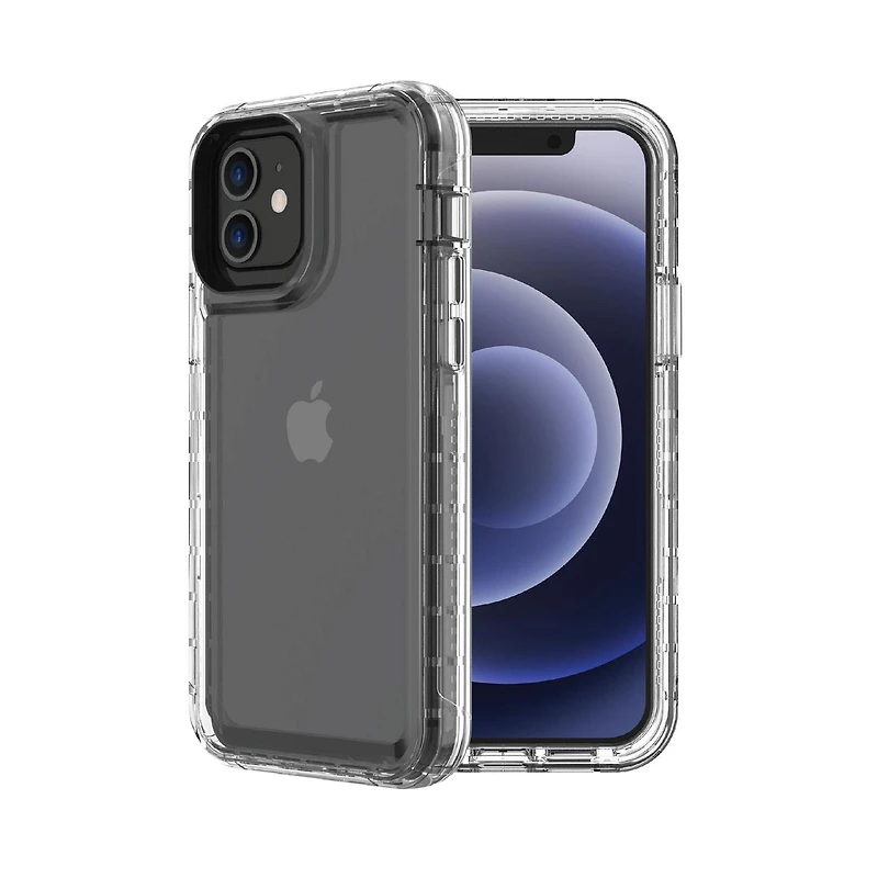 onn. Rugged Phone Case with Holster for iPhone 12 / iPhone 12 Pro - Clear