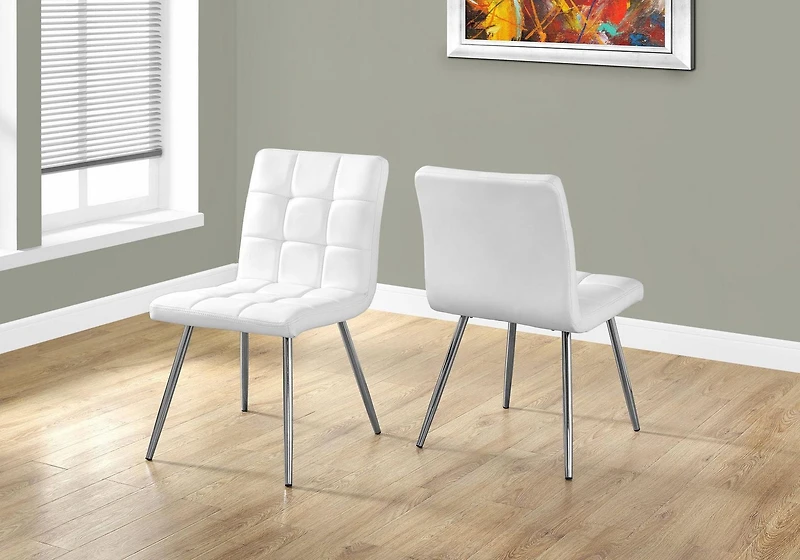 Monarch Specialties Dining Chair, Set Of 2, Side, Upholstered, Kitchen, Dining Room, Pu Leather Look, Metal, White, Chrome, Contemporary, Modern