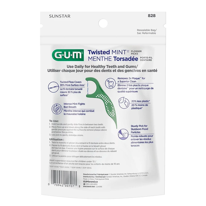 GUM® Twisted Mint™ Flosser, Strong Twisted Floss Covers 30% More Surface Area
