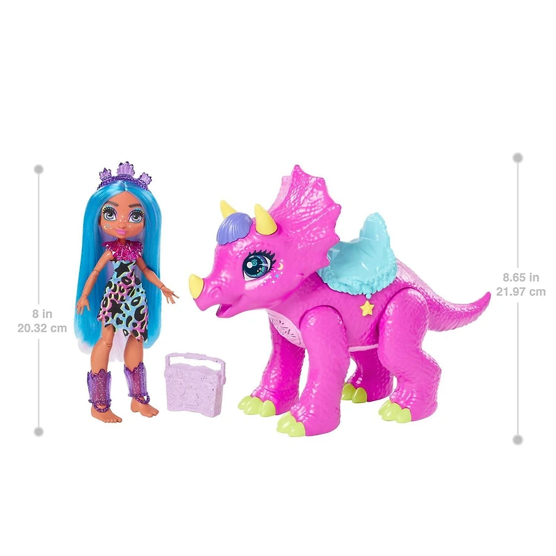 Cave Club Tella Doll and Partyceratops Playset with Dinosaur, Sounds & Music