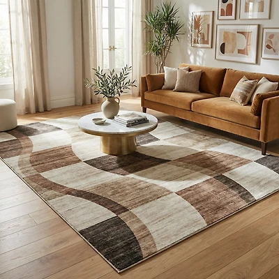 Tapis d'interieur a carreaux abstraits Rug Branch Eclipse, marron beige, abstrait - Salon, chambre, salle a manger et bureau
