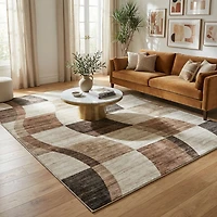 Tapis d'interieur a carreaux abstraits Rug Branch Eclipse, marron beige, abstrait - Salon, chambre, salle a manger et bureau