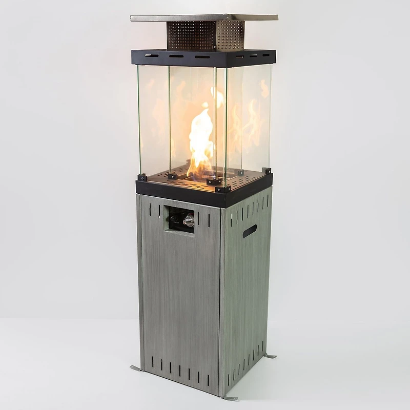 Outdoor Black 12,500 BTU Propane Patio Column Heater with Tempered Dual - Glass Enclosure