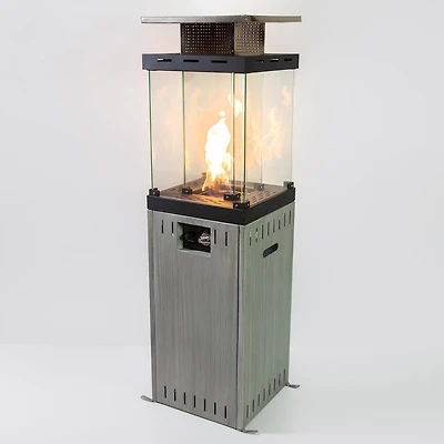 Outdoor Black 12,500 BTU Propane Patio Column Heater with Tempered Dual - Glass Enclosure